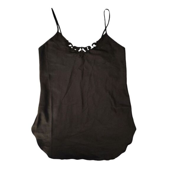 VTG 80s Black Satin Floral Crochet Mini Intimates Slip Dress Size Large - Picture 3 of 12